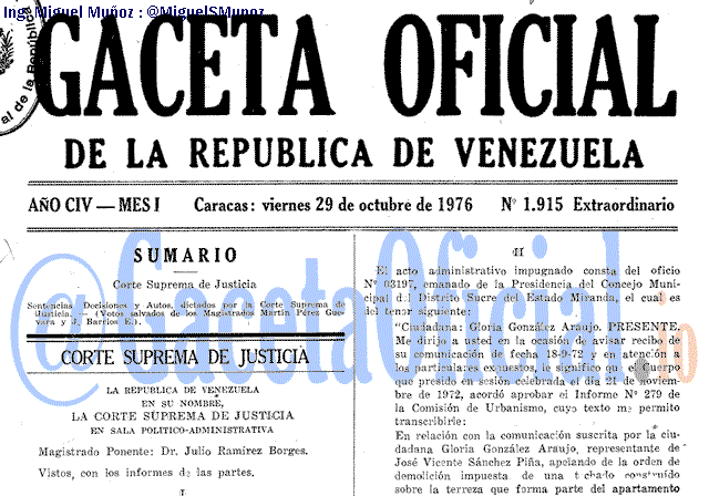 Gaceta Oficial 1915 del 29 Octubre 1976