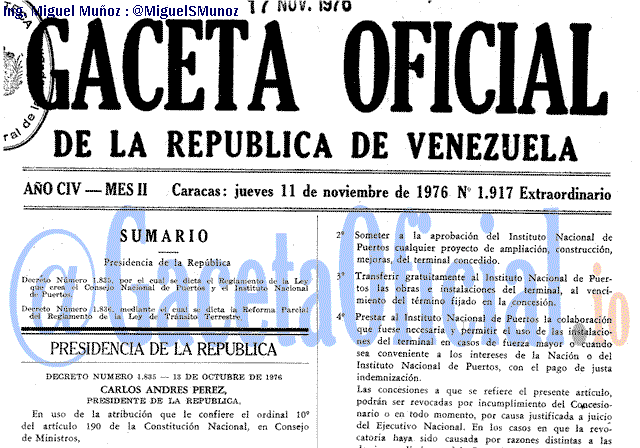 Gaceta Oficial 1917 del 11 Noviembre 1976