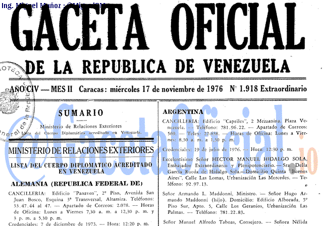 Gaceta Oficial 1918 del 17 Noviembre 1976