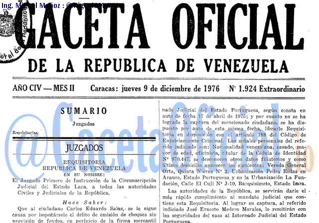 Gaceta Oficial 1924 del 9 Diciembre 1976