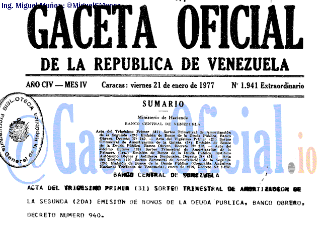 Gaceta Oficial 1941 del 21 Enero 1977