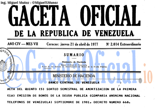 Gaceta Oficial 2014 del 21 Abril 1977