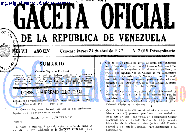 Gaceta Oficial 2015 del 21 Abril 1977