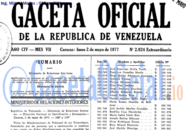 Gaceta Oficial 2024 del 2 Mayo 1977