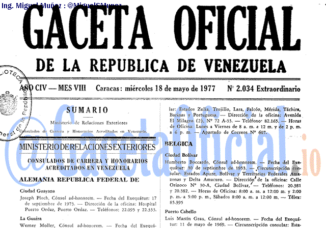 Gaceta Oficial 2034 del 18 Mayo 1977