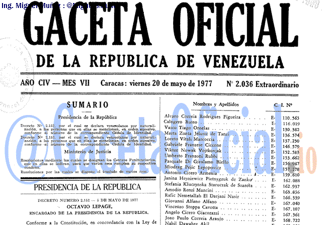 Gaceta Oficial 2036 del 20 Mayo 1977