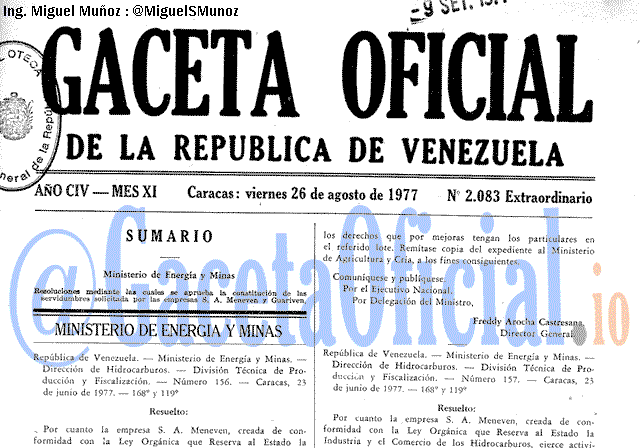 Gaceta Oficial 2083 del 26 Agosto 1977