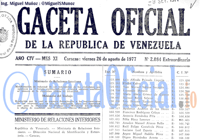 Gaceta Oficial 2084 del 26 Agosto 1977