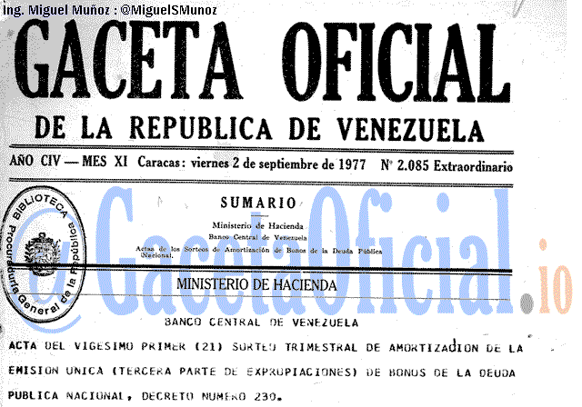 Gaceta Oficial 2085 del 2 Septiembre 1977
