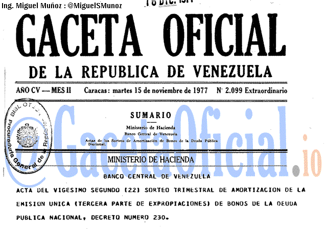 Gaceta Oficial 2099 del 15 Noviembre 1977