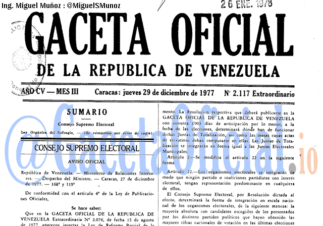 Gaceta Oficial 2117 del 29 Diciembre 1977