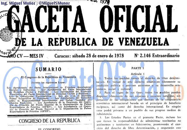 Gaceta Oficial 2146 del 28 Enero 1978