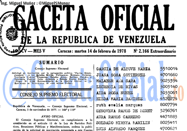 Gaceta Oficial 2166 del 14 Febrero 1978