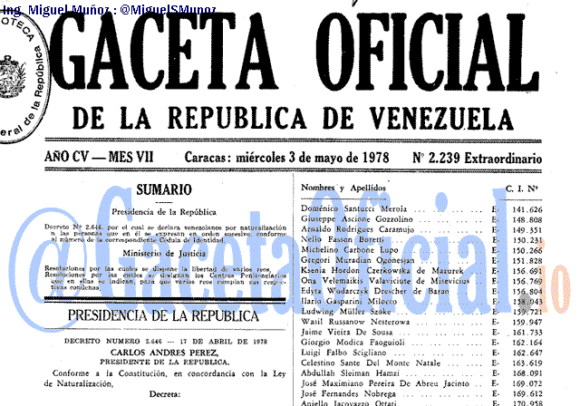 Gaceta Oficial 2239 del 3 Mayo 1978