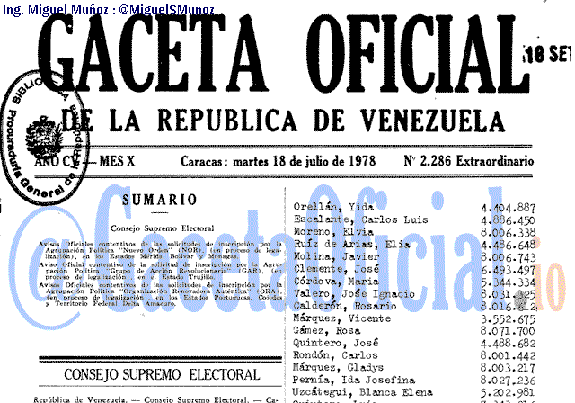 Gaceta Oficial 2286 del 18 Julio 1978