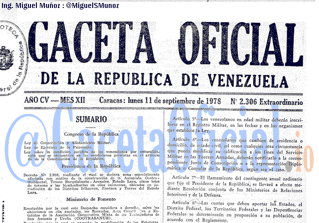 Gaceta Oficial 2306 del 11 Septiembre 1978