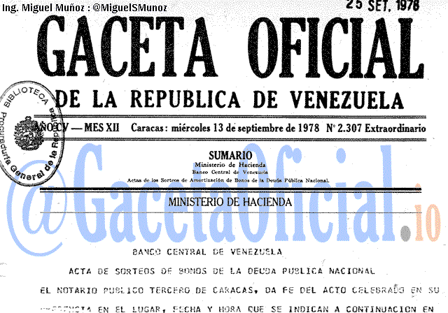 Gaceta Oficial 2307 del 13 Septiembre 1978
