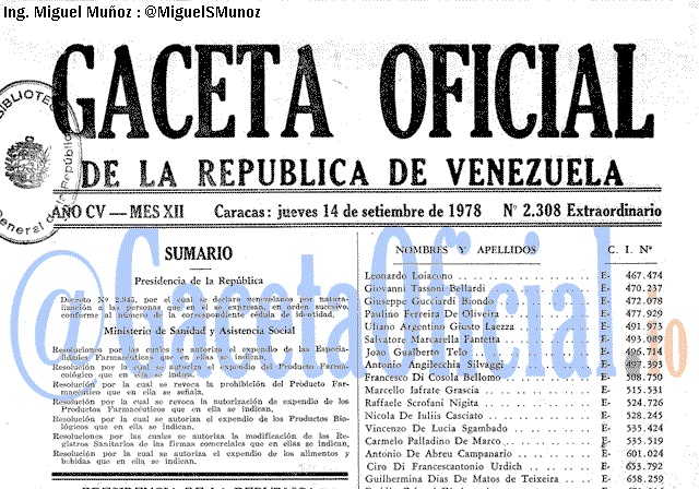 Gaceta Oficial 2308 del 14 Septiembre 1978