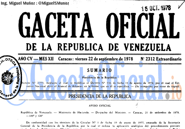 Gaceta Oficial 2312 del 22 Septiembre 1978