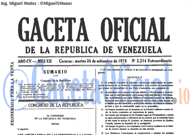 Gaceta Oficial 2314 del 26 Septiembre 1978