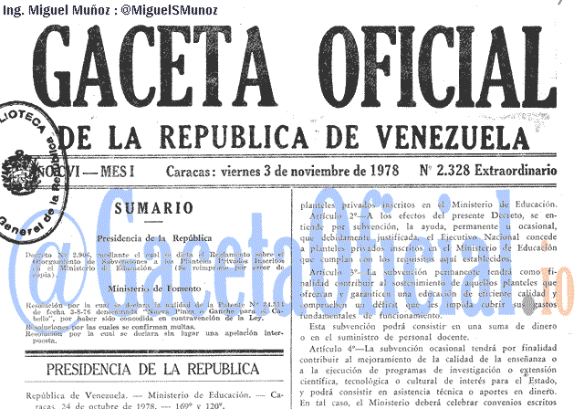 Gaceta Oficial 2328 del 3 Noviembre 1978
