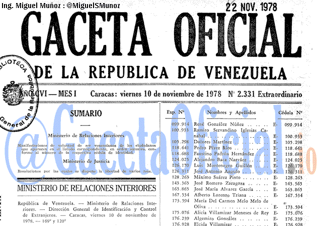 Gaceta Oficial 2331 del 10 Noviembre 1978