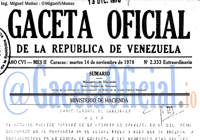 Gaceta Oficial 2333 del 14 Noviembre 1978