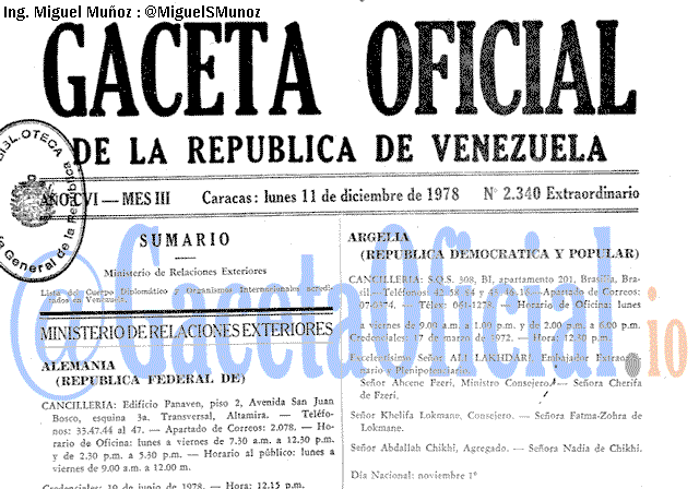 Gaceta Oficial 2340 del 11 Diciembre 1978