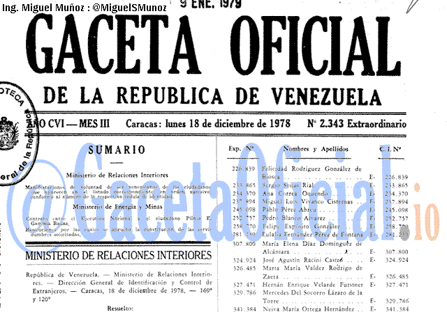 Gaceta Oficial 2343 del 18 Diciembre 1978