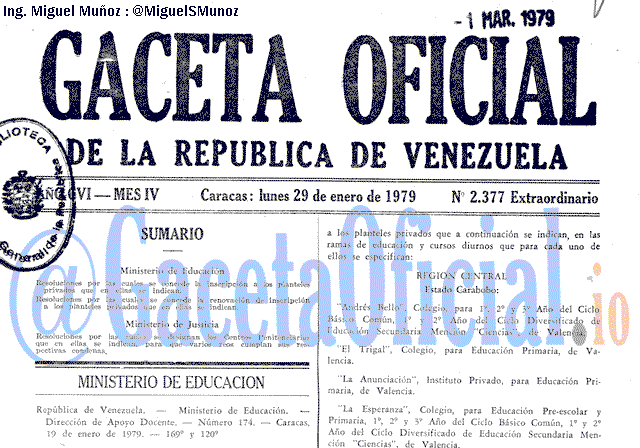 Gaceta Oficial 2377 del 29 Enero 1979