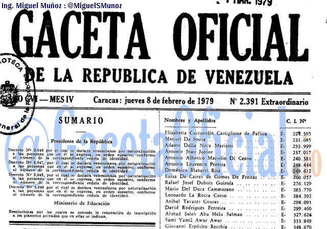 Gaceta Oficial 2391 del 8 Febrero 1979