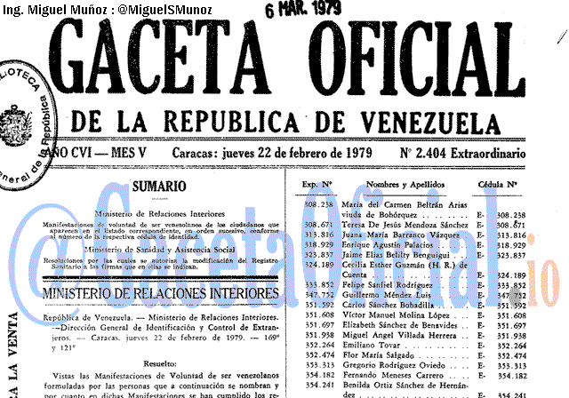 Gaceta Oficial 2404 del 22 Febrero 1979