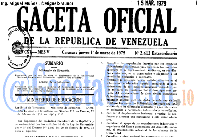 Gaceta Oficial 2413 del 1 Marzo 1979
