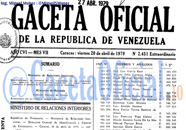 Gaceta Oficial 2451 del 20 Abril 1979