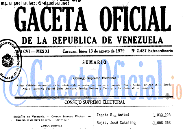 Gaceta Oficial 2487 del 13 Agosto 1979