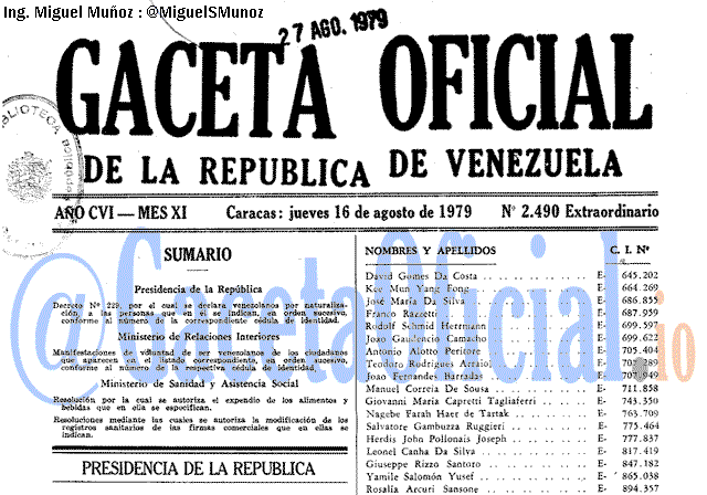 Gaceta Oficial 2490 del 16 Agosto 1979