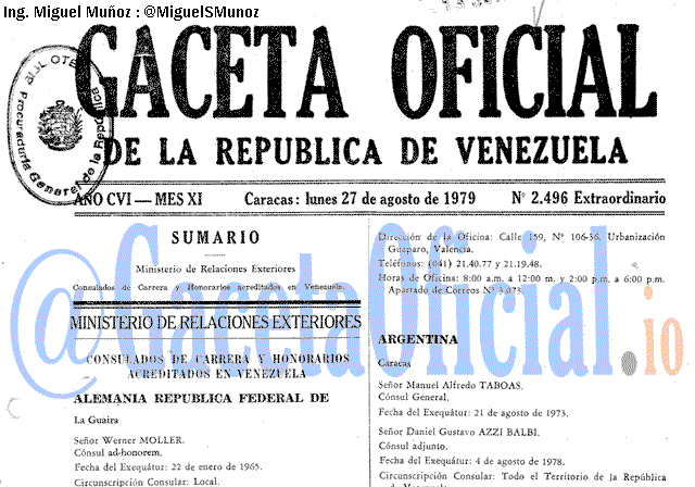 Gaceta Oficial 2496 del 27 Agosto 1979