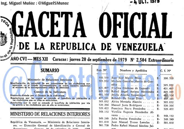 Gaceta Oficial 2504 del 20 Septiembre 1979