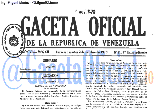 Gaceta Oficial 2507 del 2 Octubre 1979
