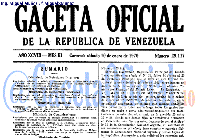 Gaceta Oficial 29117 del 10 Enero 1970