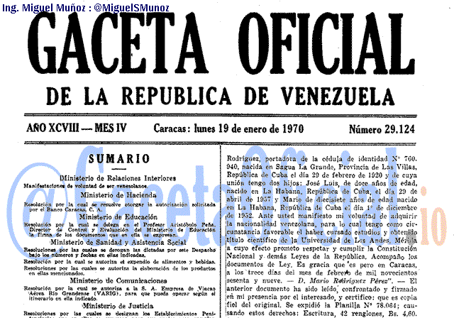 Gaceta Oficial 29124 del 19 Enero 1970
