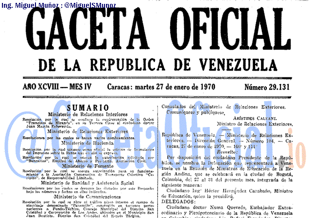 Gaceta Oficial 29131 del 27 Enero 1970