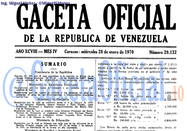 Gaceta Oficial 29132 del 28 Enero 1970