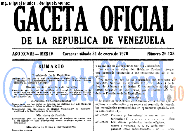 Gaceta Oficial 29135 del 31 Enero 1970