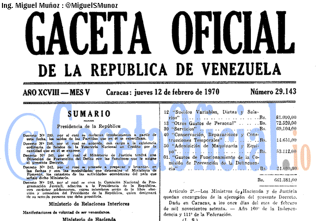 Gaceta Oficial 29143 del 12 Febrero 1970