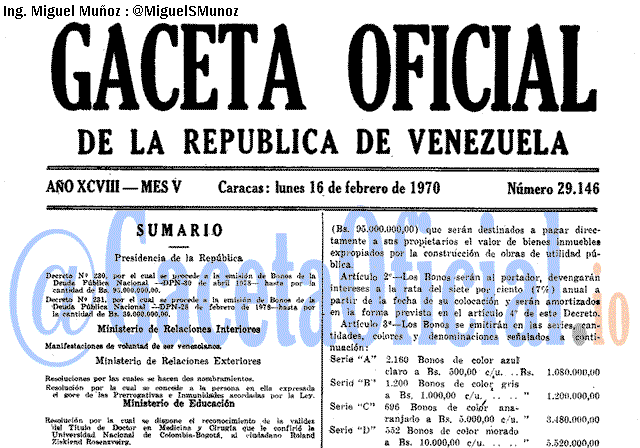 Gaceta Oficial 29146 del 16 Febrero 1970