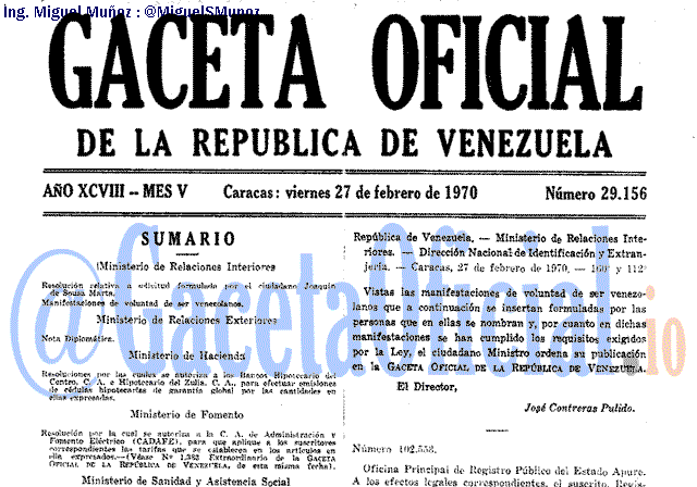 Gaceta Oficial 29156 del 27 Febrero 1970