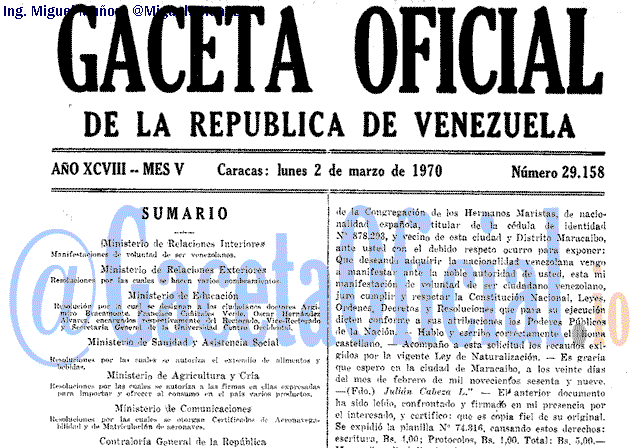 Gaceta Oficial 29158 del 2 Marzo 1970