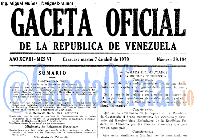 Gaceta Oficial 29184 del 7 Abril 1970