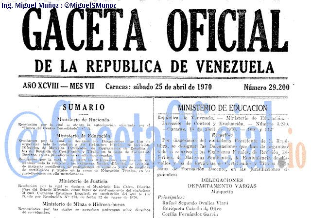 Gaceta Oficial 29200 del 25 Abril 1970